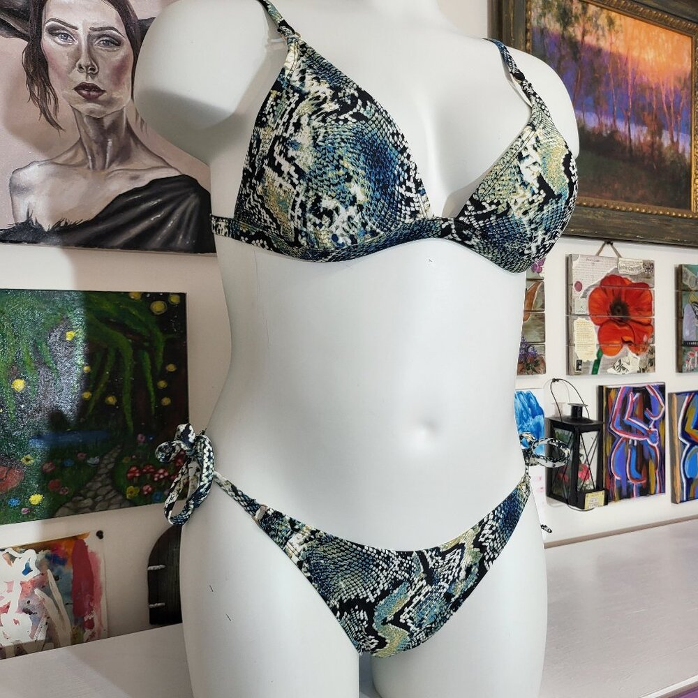 Shade & Shore Snakeskin Sexy Bikini Top & Bottom Set Women's Size Large